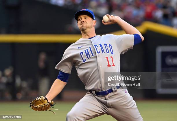 Drew Smyly of the Chicago Cubs delivers a first inning pitch against the Arizona Diamondbacks at Chase Field on May 13, 2022 in Phoenix, Arizona.