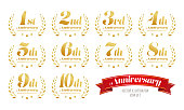 1st to 10th anniversary title logo icon set