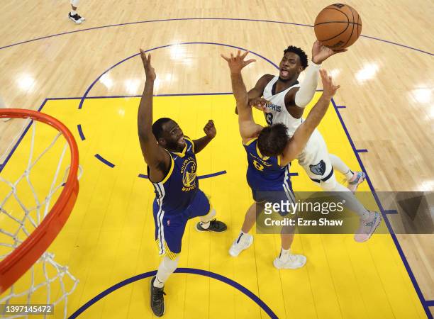 Jaren Jackson Jr. #13 of the Memphis Grizzlies takes a shot against the Golden State Warriors in Game Six of the 2022 NBA Playoffs Western Conference...