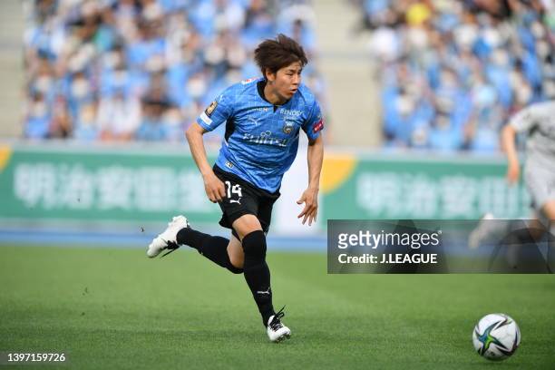 Yasuto WAKIZAKA of Kawasaki Frontale in action during the J.LEAGUE Meiji Yasuda J1 13th Sec. Match between Kawasaki Frontale and Avispa Fukuoka at...