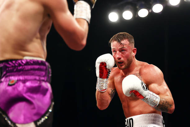 Brad Pauls in action during his BBBof C British Middleweight Title Eliminator fight against Ryan Kelly at Indigo at The O2 Arena on May 13, 2022 in...