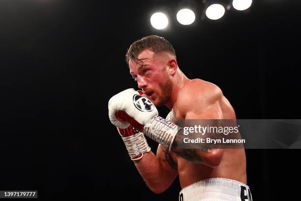 Brad Pauls in action during his BBBof C British Middleweight Title Eliminator fight against Ryan Kelly at Indigo at The O2 Arena on May 13, 2022 in...