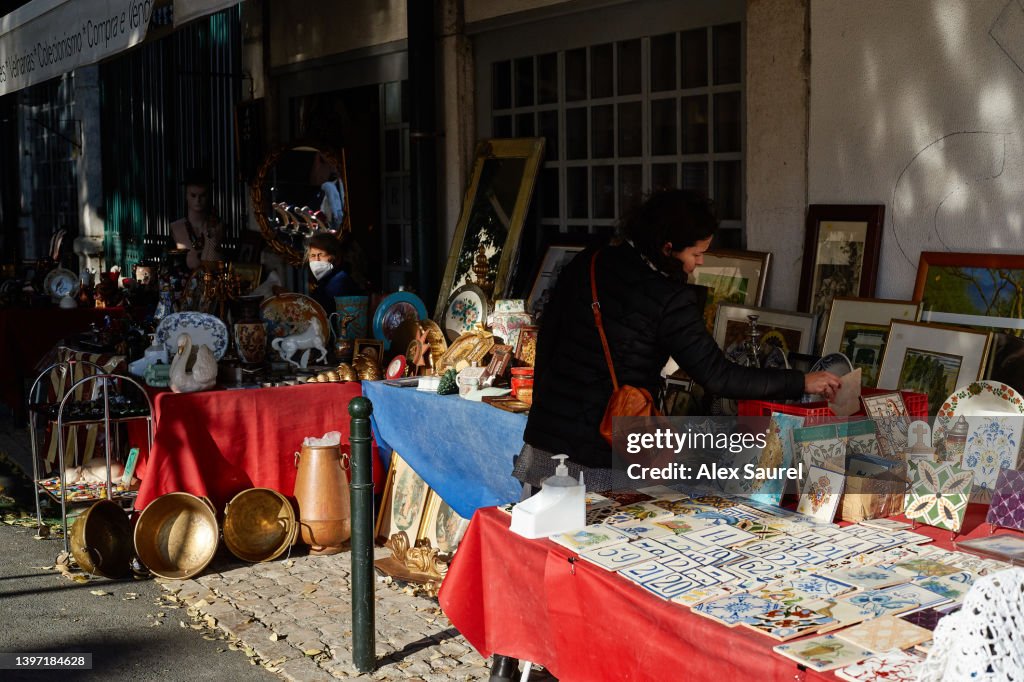 Feira da Ladra market in Lisbon, Portugal