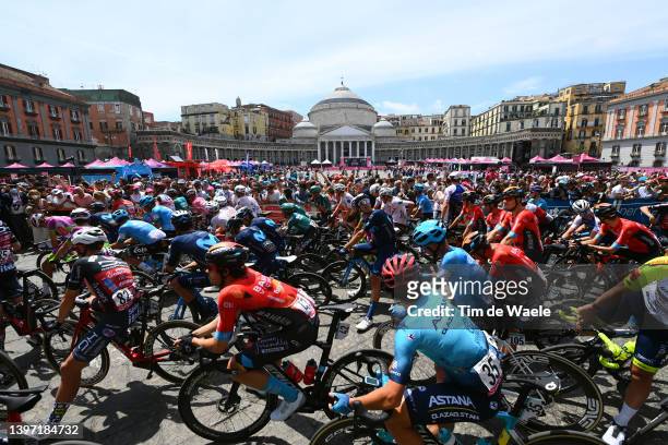 General view of the peloton at Plaza Plebiscito prior to the 105th Giro d'Italia 2022, Stage 8 a 153km stage from Napoli to Napoli / #Giro /...