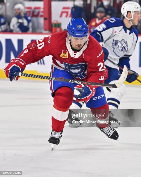 Gabriel Bourque of the Laval Rocket skates against the Syracuse Crunch during the second period in Game Three of the North Division Semifinals at...