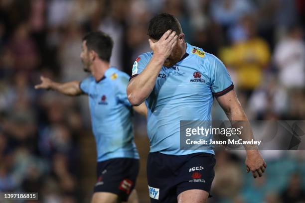 Paddy Ryan of the Waratahs receives a red card during the round 13 Super Rugby Pacific match between the NSW Waratahs and the Hurricanes at...