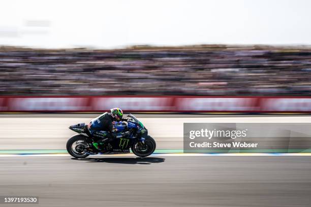 Franco Morbidelli of Italy and Monster Energy Yamaha MotoGP rides in front the french crowd during the qualifying session of the MotoGP SHARK Grand...