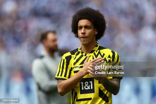 Axel Witsel of Borussia Dortmund acknowledges the fans prior to the Bundesliga match between Borussia Dortmund and Hertha BSC at Signal Iduna Park on...