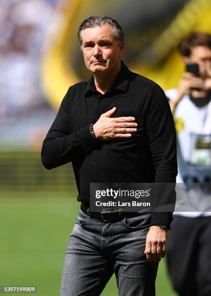 Dortmund Technical Director, Michael Zorc acknowledges the fans prior to the Bundesliga match between Borussia Dortmund and Hertha BSC at Signal...