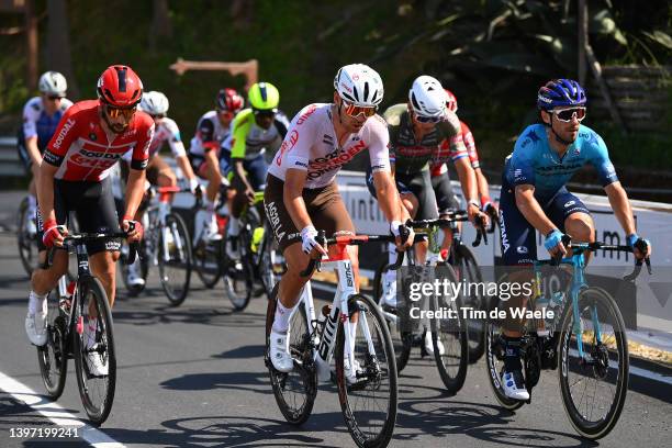 Thomas De Gendt of Belgium and Team Lotto Soudal, Lilian Calmejane of France and AG2R Citroen Team and Fabio Felline of Italy and Team Astana –...