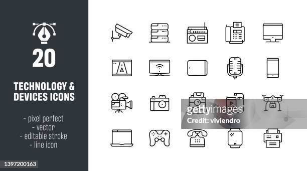 ilustrações de stock, clip art, desenhos animados e ícones de technology and devices line icon set - interface gráfica do usuário