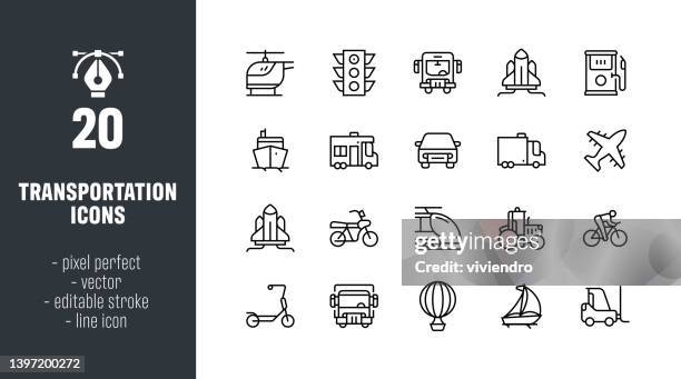 transportation line icon set - caravan stock illustrations