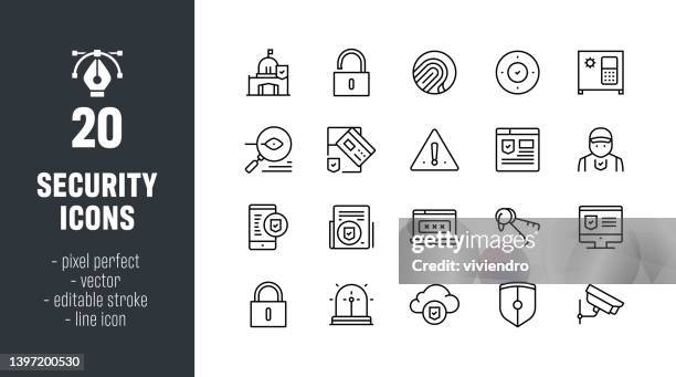 security line icon set - personal body guard stock illustrations