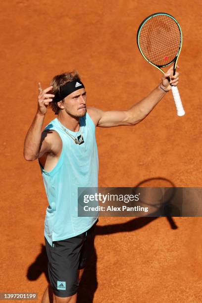 Alexander Zverev of Germany celebrates after winning a point against Stefanos Tsitsipas of Greece during the Men's Single's semi final match on Day...