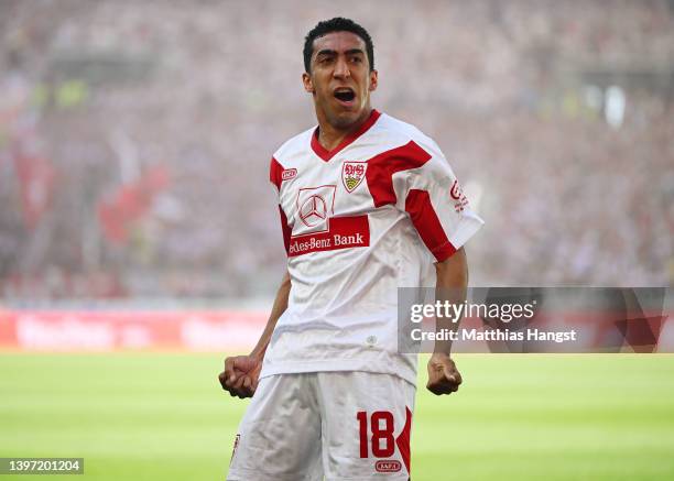 Tiago Tomas of VfB Stuttgart reacts after a penalty was awarded to VfB Stuttgart during the Bundesliga match between VfB Stuttgart and 1. FC Köln at...