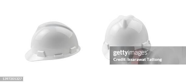 white safety helmet on white background - weißer hut stock-fotos und bilder