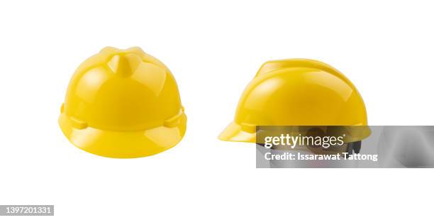 yellow safety hat isolated on white background - hard hat white background ストックフォトと画像