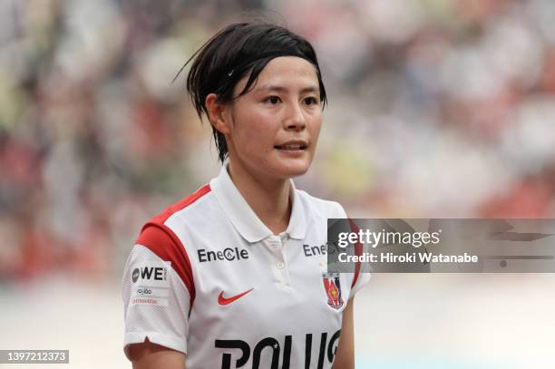 Hikaru Naomoto of Urawa Red Diamonds Ladies looks on during the WE League match between INAC Kobe Leonessa and Mitsubishi Heavy Industries Urawa Red...