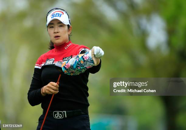 Lim Kim of the Republic of Korea prepares to hit her drive on the second hole during the first round of the Cognizant Founders Cup at Upper Montclair...