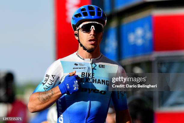 Dylan Groenewegen of Netherlands and Team BikeExchange - Jayco celebrates at finish line as stage winner during the 43rd Tour de Hongrie 2022 - Stage...