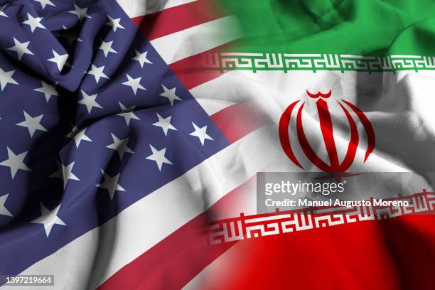 flags of the usa and iran - mid atlantic bundesstaaten der usa stock-fotos und bilder
