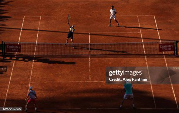 General view as John Isner of The United States and Deigo Schwartzman of Argentina play in their men's doubles semi-final match against Andrey...