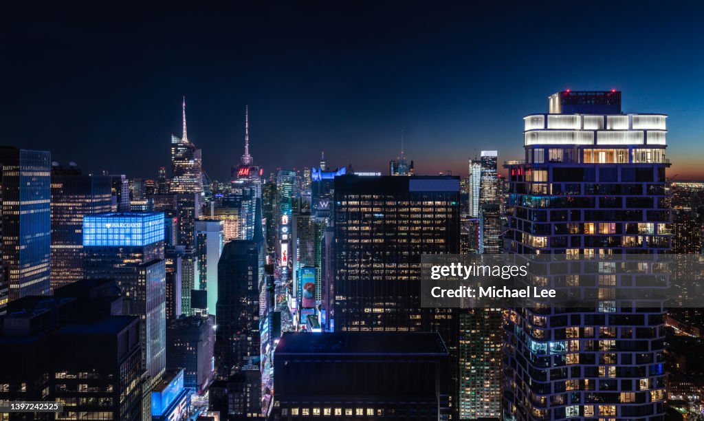 High Angle Night View of Times Square in New York
