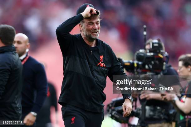 Jurgen Klopp, Manager of Liverpool celebrates after victory in The FA Cup Final match between Chelsea and Liverpool at Wembley Stadium on May 14,...