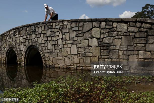Rod Pampling of Australia walks across a bridge to reach the fourth tee during the third round of the Regions Tradition at Greystone Golf and Country...