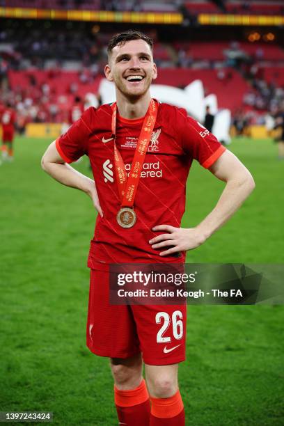 Andrew Robertson of Liverpool celebrates following their team's victory in the penalty shoot out during The FA Cup Final match between Chelsea and...