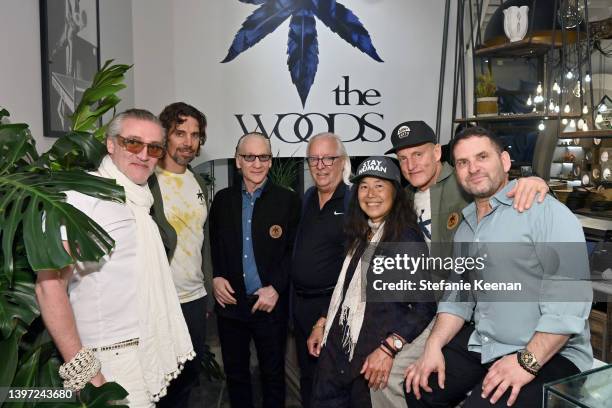 Thomas Schoos, Devon Wheeler, Bill Maher, Jay Handal, Laura Harrelson, Woody Harrelson, and Michael Berman attend 'The Woods' Opening Day on May 13,...