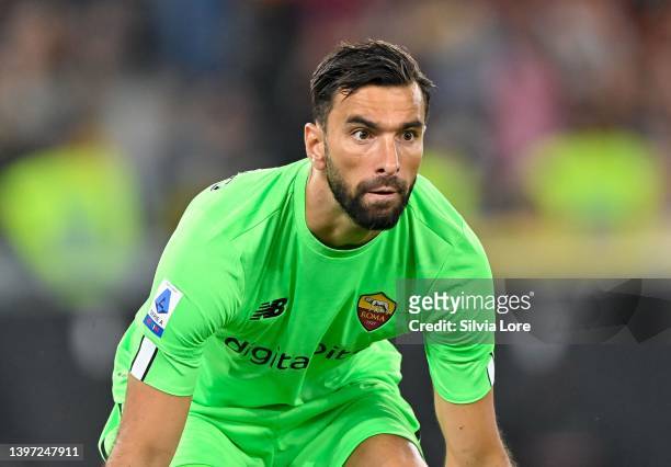 Rui Patricio goalkeeper of AS Roma looks on during the Serie A match between AS Roma and Venezia FC at Stadio Olimpico on May 14, 2022 in Rome, Italy.