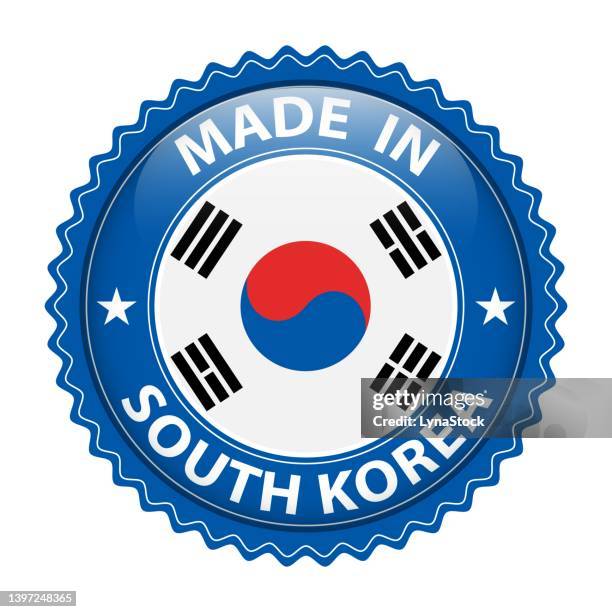 bildbanksillustrationer, clip art samt tecknat material och ikoner med made in south korea badge vector. sticker with stars and national flag. sign isolated on white background. - south korea