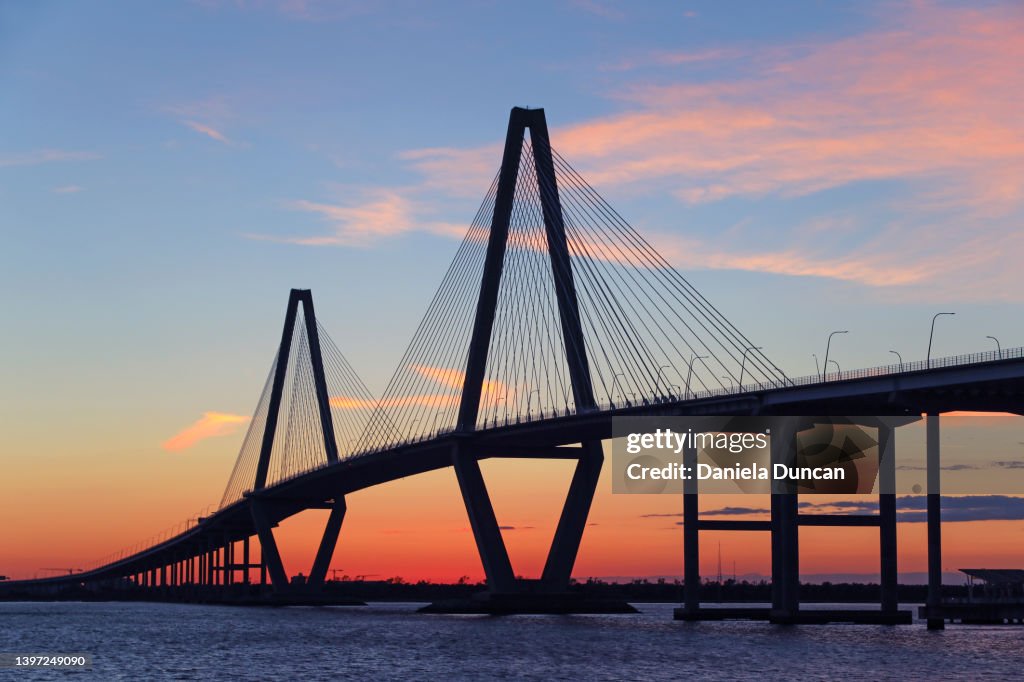 The Cooper River Bridge at sunset