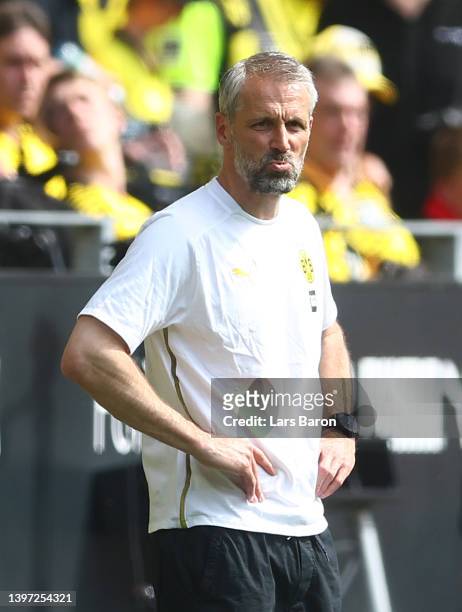 Head coach Marco Rose of Dortmund looks on during the Bundesliga match between Borussia Dortmund and Hertha BSC at Signal Iduna Park on May 14, 2022...