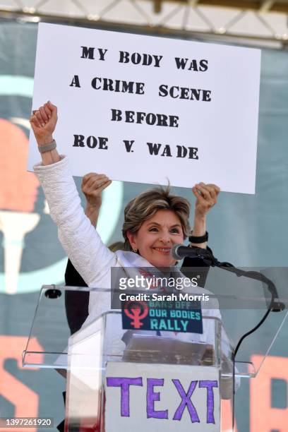 Attorney Gloria Allred speaks onstage at the Women's March Foundation's National Day Of Action! The "Bans Off Our Bodies" reproductive rights rally...