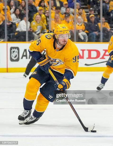 Matt Duchene of the Nashville Predators skates against the Colorado Avalanche in Game Three of the First Round of the 2022 Stanley Cup Playoffs at...