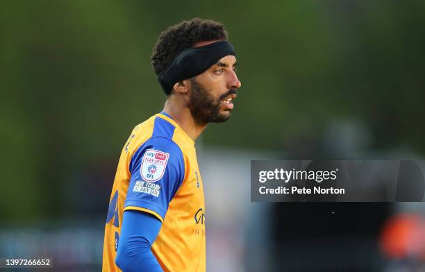 James Perch of Mansfield Town in action during the Sky Bet League Two Play-off Semi Final 1st Leg match between Mansfield Town and Northampton Town...