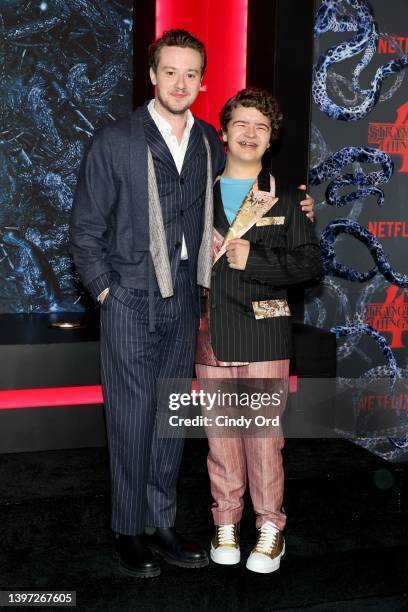 Joseph Quinn and Gaten Matarazzo attend Netflix's "Stranger Things" Season 4 Premiere at Netflix Brooklyn on May 14, 2022 in Brooklyn, New York.