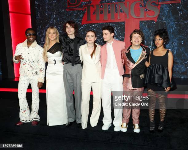 Caleb McLaughlin, Millie Bobby Brown, Finn Wolfhard, Sadie Sink, Noah Schnapp, Gaten Matarazzo and Priah Ferguson attend Netflix's "Stranger Things"...