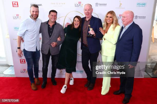 Gold Logie nominees Karl Stefanovic, Julia Morris, Hamish Blake, Tom Gleeson, Sonia Kruger and Ray Meagher pose during the 2022 TV WEEK Logie Awards...