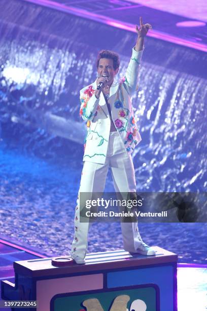 Mika performs during the Grand Final show of the 66th Eurovision Song Contest at Pala Alpitour on May 14, 2022 in Turin, Italy.