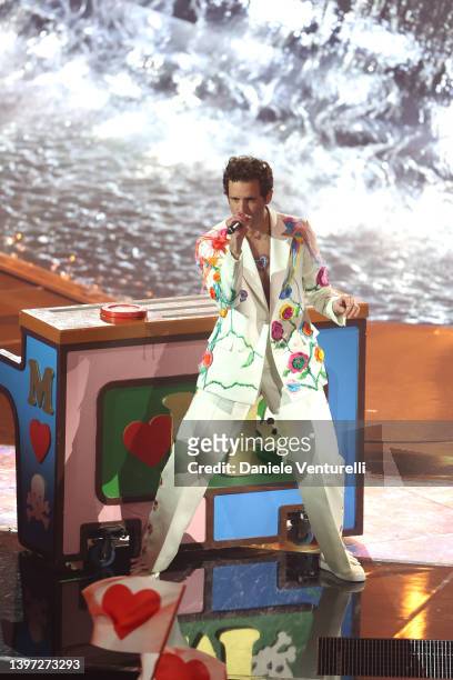 Mika performs during the Grand Final show of the 66th Eurovision Song Contest at Pala Alpitour on May 14, 2022 in Turin, Italy.