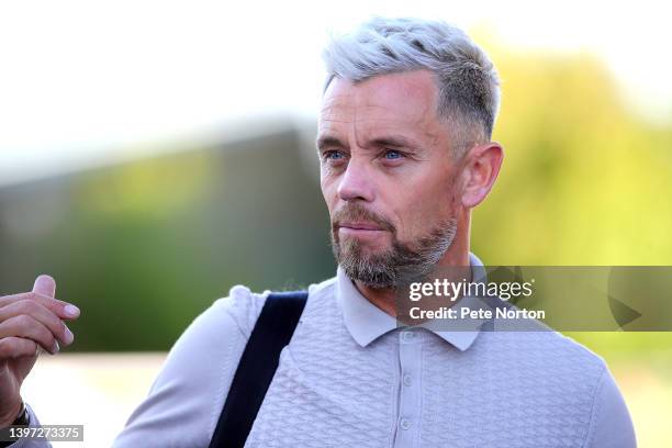 Sky Sports football pundit Lee Hendrie looks on prior to the Sky Bet League Two Play-off Semi Final 1st Leg match between Mansfield Town and...