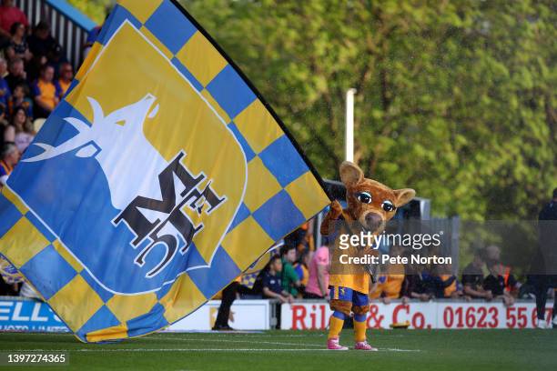Mansfield Town mascot waves a large flag prior to the Sky Bet League Two Play-off Semi Final 1st Leg match between Mansfield Town and Northampton...