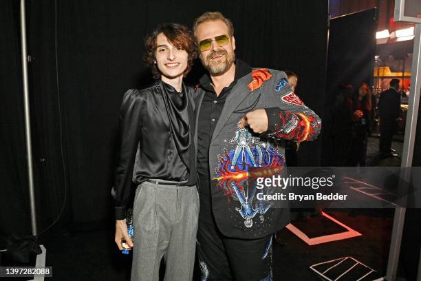Finn Wolfhard and David Harbour attends Netflix's "Stranger Things" Season 4 New York Premiere at Netflix Brooklyn on May 14, 2022 in Brooklyn, New...