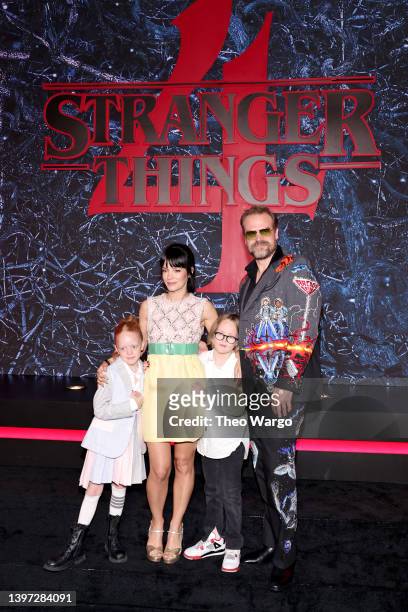 Lily Allen and David Harbour attend Netflix's "Stranger Things" Season 4 New York Premiere at Netflix Brooklyn on May 14, 2022 in Brooklyn, New York.