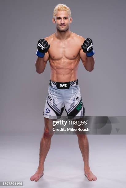 Allan Nascimento of Brazil poses for a portrait after his victory during the UFC Fight Night event at UFC APEX on May 14, 2022 in Las Vegas, Nevada.
