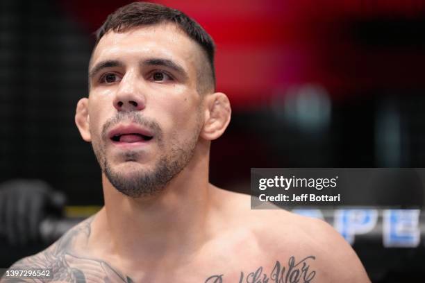 Aleksandar Rakic of Austria prepares to fight Jan Blachowicz of Poland in a light heavyweight fight during the UFC Fight Night event at UFC APEX on...