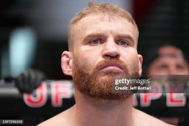 Jan Blachowicz of Poland prepares to fight Aleksandar Rakic of Austria in a light heavyweight fight during the UFC Fight Night event at UFC APEX on...